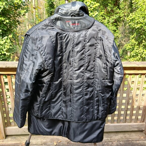 Vintage 90's Black Leather Warm Double Lined Car Coat Many Pockets & Details SzL - Picture 15 of 16